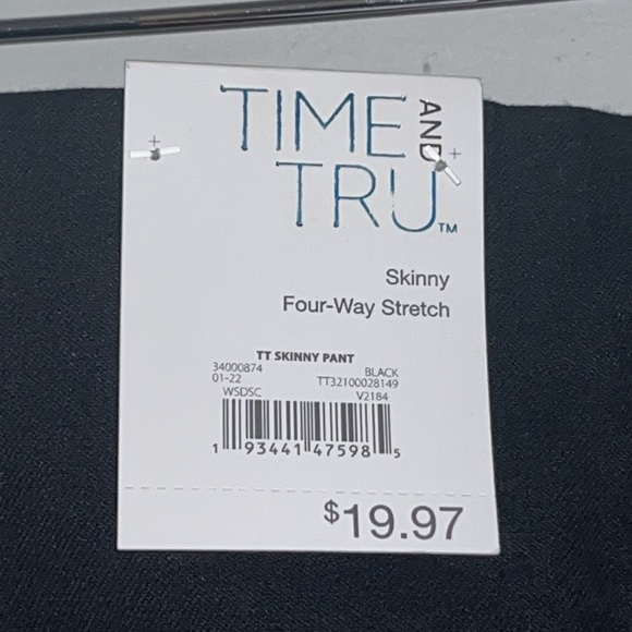 Time And Tru Skinny Four Way Stretch Womens Side Waist Zip Up Pants - Picture 9 of 9